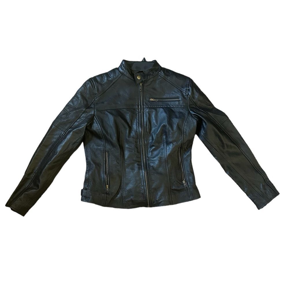 Real Leather Black Zip Up Jacket Size L